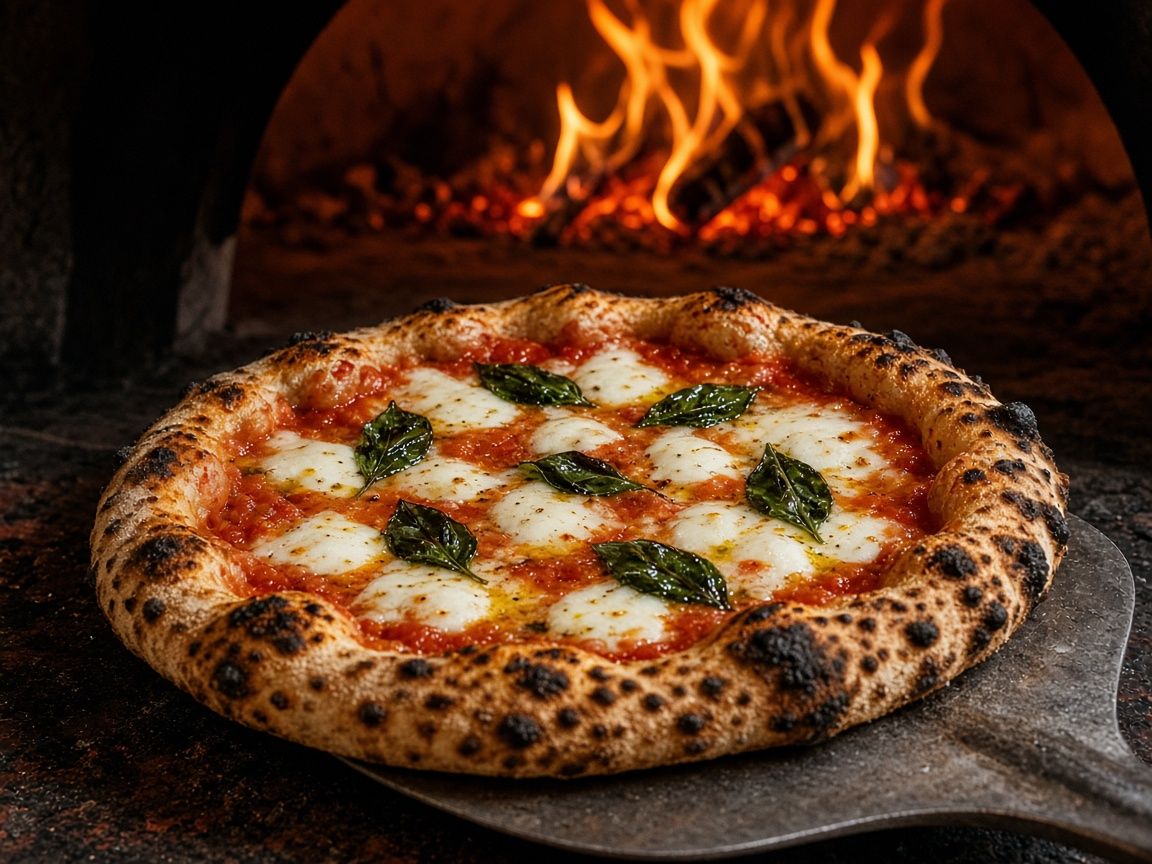 Pizza Napoli viền phồng có đốm cháy vừa ra lò