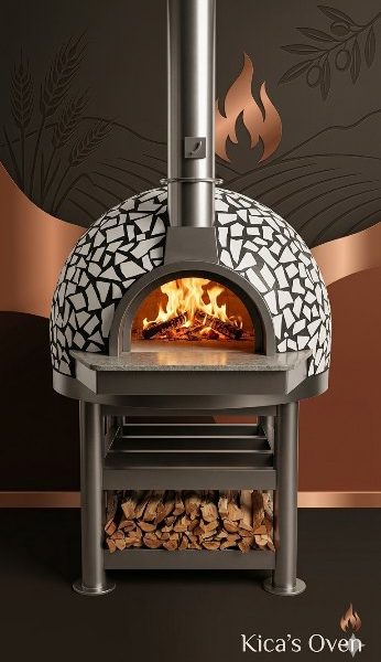 Lò pizza nướng củi Kica's Oven ốp mosaic đen trắng