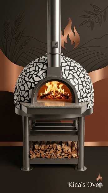 Lò pizza nướng củi Kica's Oven ốp mosaic đen trắng