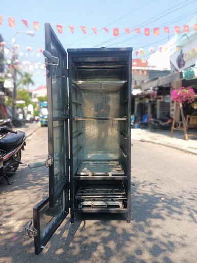 Tủ xông khói KICA bằng thép, cửa mở, nhiều tầng vỉ